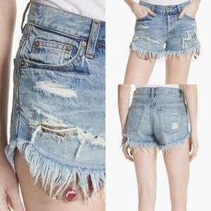 Free People Embroidered Ripped Shorts In Blue Size 25